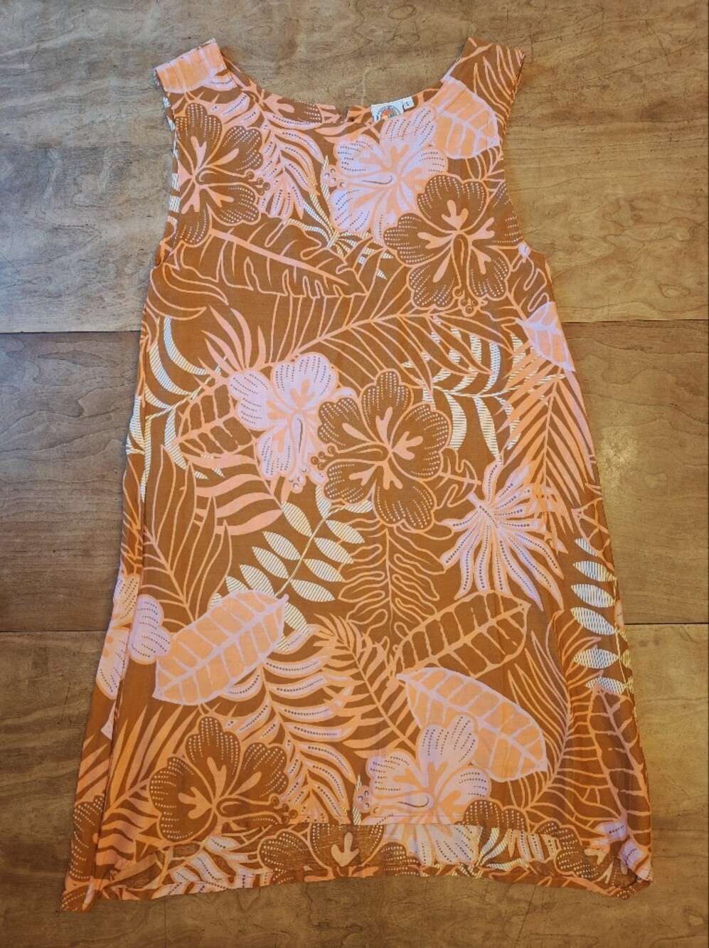 Makai Beach Hawaii Tropical Floral Shift Dress in Coral & Light Pink Rayon Large